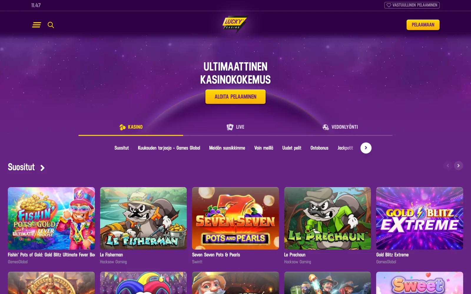 Lucky Casinon etusivu suomeksi